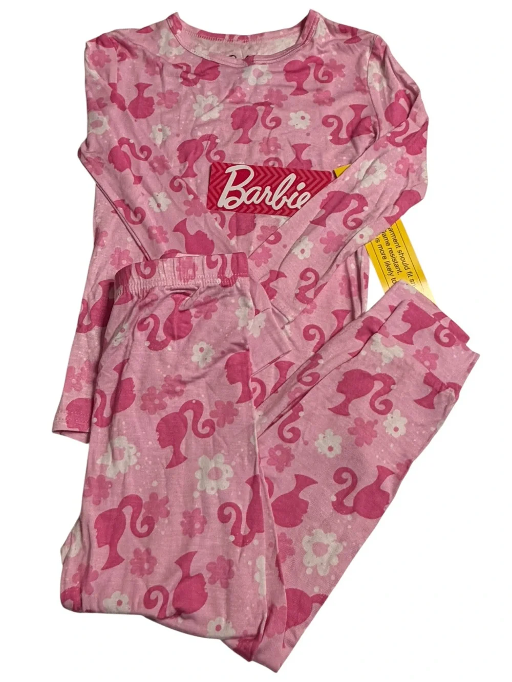 Barbie Girls' Pink Floral & Silhouette Long Sleeve Pajama Set NWT